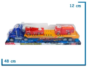 CITY TRUCK CAMION AZUL GRANDE CON 2 CAMIONES BOMBERO A FRICCION