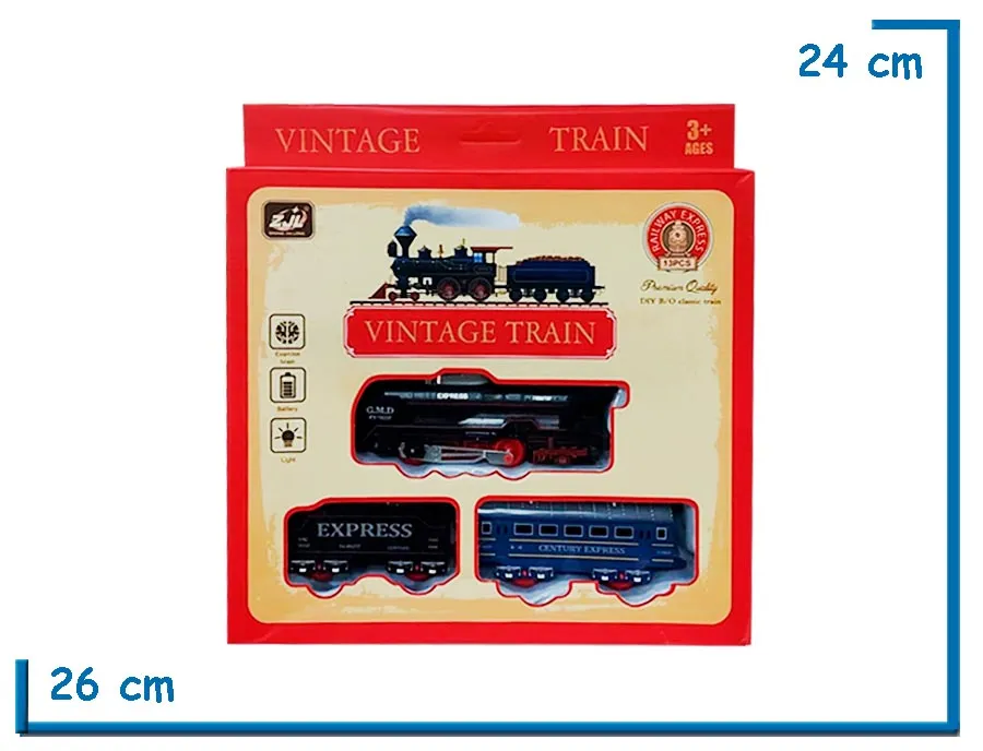 VINTAGE TRAIN PISTA DE TREN CON LOCOMOTORA Y DOS VAGONES