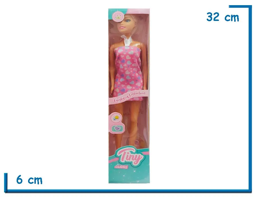 TINY FANTASY MUÑECA VESTIDO ROSA CORAZONES