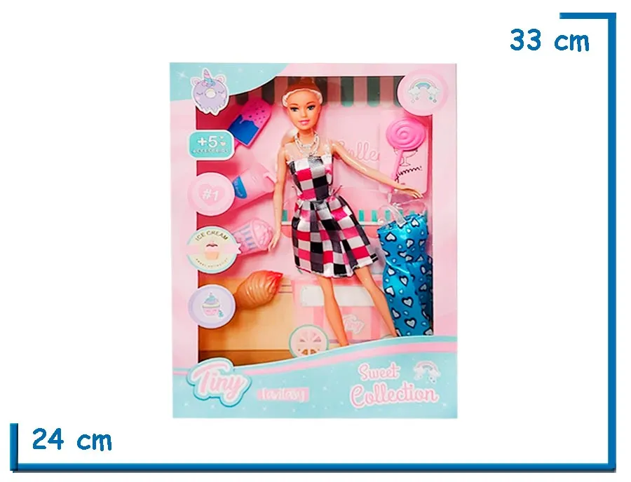 TINY SWEET MUÑECA VESTIDO A CUADROS CON ACCESORIOS