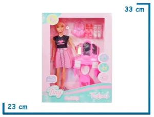 TINY FASHION MUÑECA VESTIDO BR IFORNIA CON TOCADOR