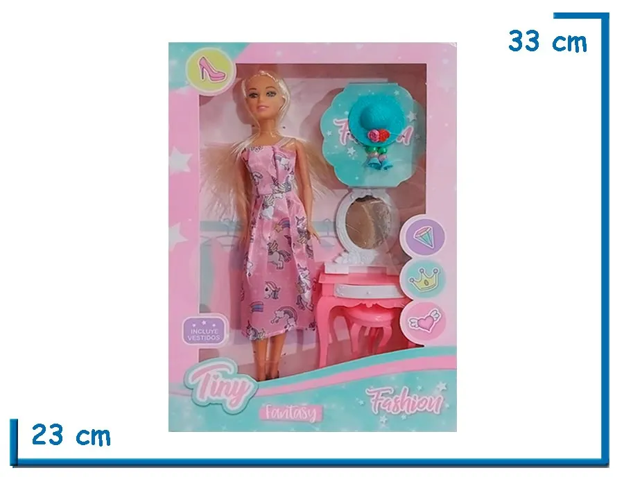 TINY FASHION MUÑECA ROSA CON TOCADOR