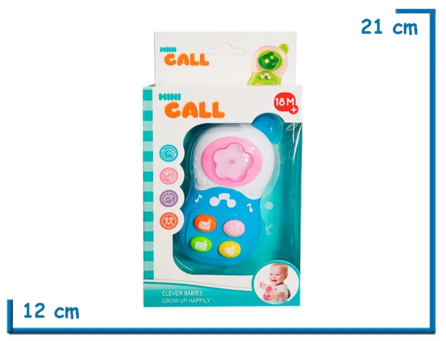MINI CALL CELULAR CELESTE INTERACTIVO LUZ Y SONIDO