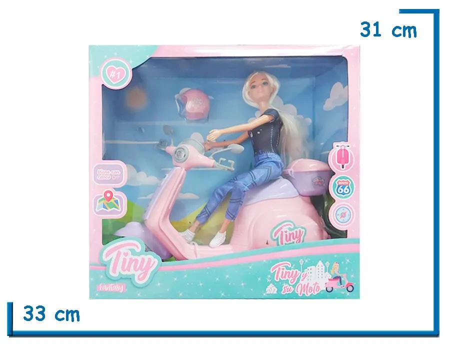 TINY FANTASY Y SU MOTO MU¥ECA REMERA NEGRA CON ACCESORIOS