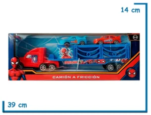 SPIDER-MAN CAMION MOSQUITO MEDIANO A FRICCION CON 2 AUTOS