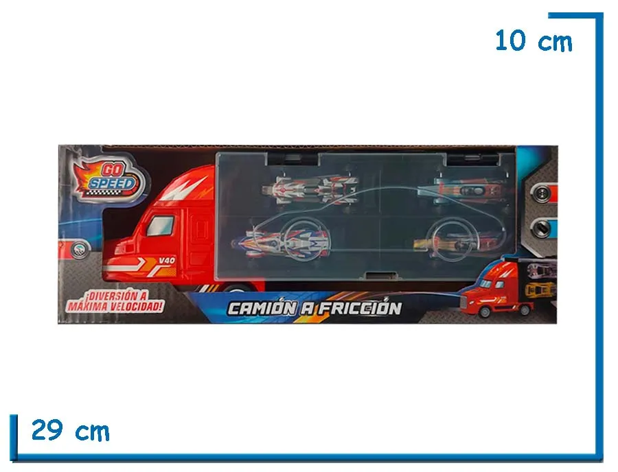 GO SPEED CAMION TRASPORTADOR ROJO A FRICCION CON 4 AUTITOS