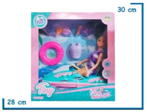 TINY FANTASY MU¥ECA MALLA VIOLETA CON MOTO DE AGUA