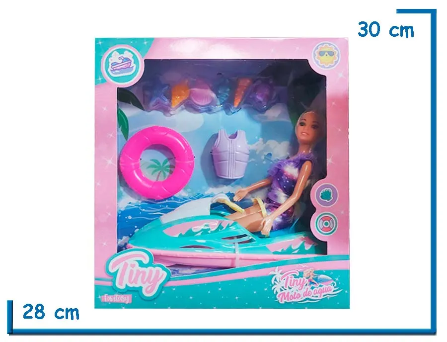 TINY FANTASY MU¥ECA MALLA VIOLETA CON MOTO DE AGUA