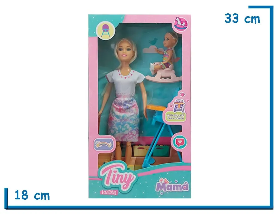 TINY FANTASY MUÑECA VESTIDO FLORES MAMA CON SILLITA PARA COMER