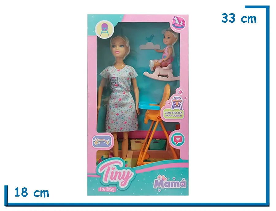 TINY FANTASY MUÑECA VESTIDO LIBELULAS MAMA CON SILLITA PARA COMER