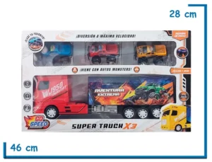 GO SPEED SUPER TRUCK ROJO A FRICCIÓN CON 3 CAMIONETAS