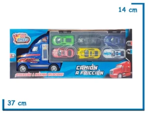 GO SPEED CAMION TRASPORTADOR AZUL A FRICCION CON 6 AUTITOS