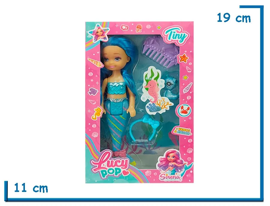 TINY LUCY POP MUÑECA SIRENA CELESTE CON ACCESORIOS