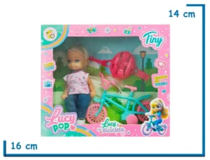 TINY LUCY POP MU¥ECA BICICLETA CELESTE CON ACCESORIOS
