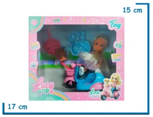 TINY LUCY POP MU¥ECA CON MOTO CELESTE Y ACCESORIOS