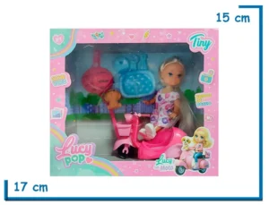 TINY LUCY POP MU¥ECA CON MOTO ROSA Y ACCESORIOS