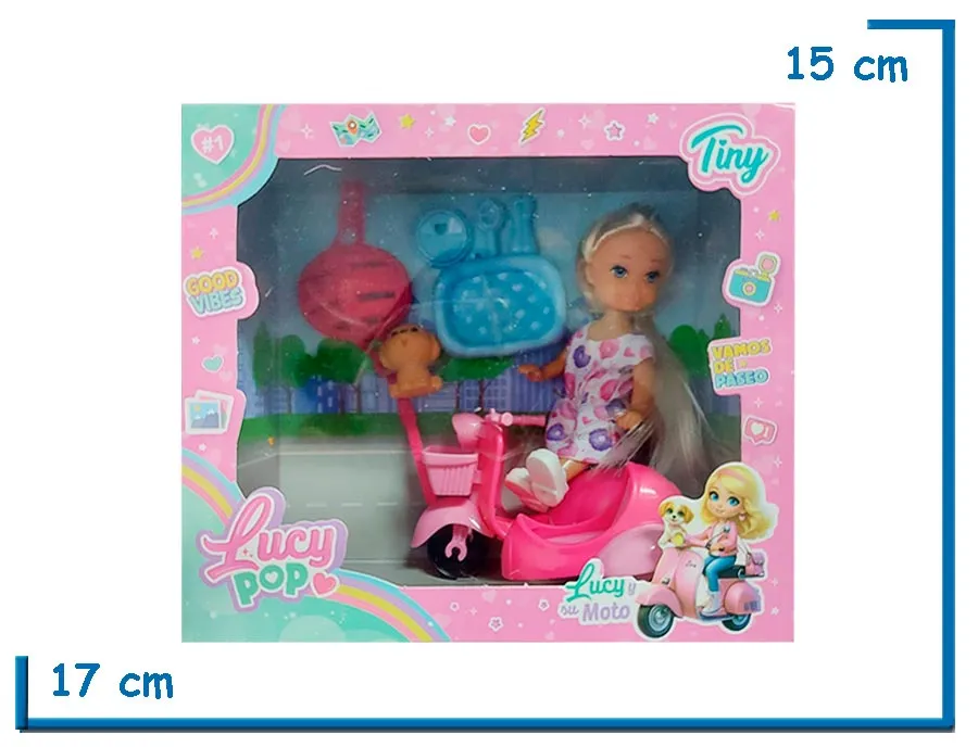 TINY LUCY POP MU¥ECA CON MOTO ROSA Y ACCESORIOS