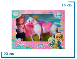 TINY LUCY POP MUÑECA PELO ROSA CON CABALLO Y ACCESORIOS