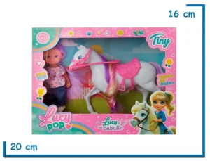 TINY LUCY POP MUÑECA PELO VIOLETA CON CABALLO Y ACCESORIOS