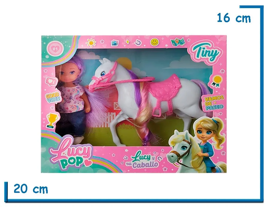 TINY LUCY POP MUÑECA PELO VIOLETA CON CABALLO Y ACCESORIOS