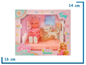 TINY LUCY POP MUÑECA VESTIDO HELADOS CON CAMA Y MASCOTA