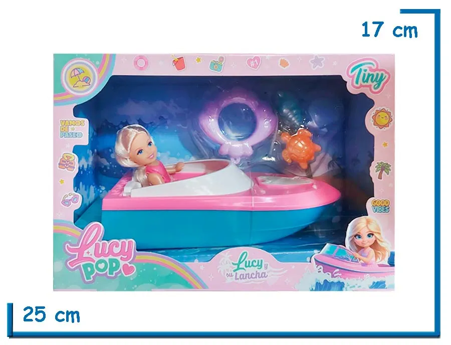 TINY LUCY POP MUÑECA LANCHA CELESTE CON ACCESORIOS