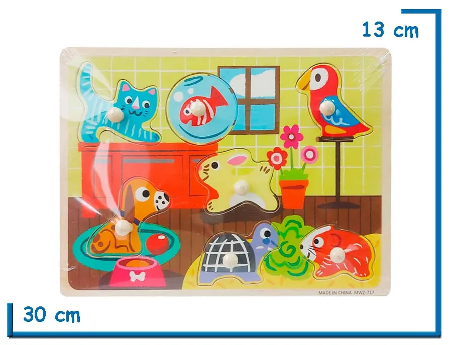 JUEGO DE ENCASTRE MASCOTAS DE MADERA CON AGARRE
