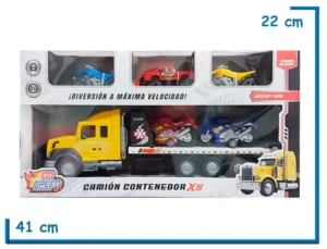 GO SPEED CAMION CONTENEDOR X5 AMARILLO A FRICCIÓN CON 5 VEHICULOS