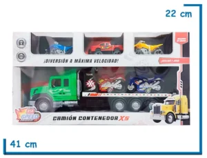 GO SPEED CAMION CONTENEDOR X5 VERDE A FRICCIÓN CON 5 VEHICULOS