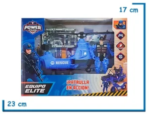 POWER POLICE FIGURA POLICIA CON HELICOPTERO EN CAJA