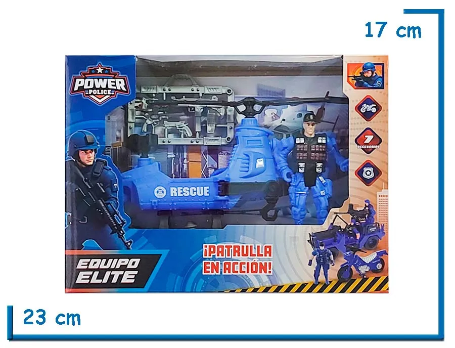 POWER POLICE FIGURA POLICIA CON HELICOPTERO EN CAJA