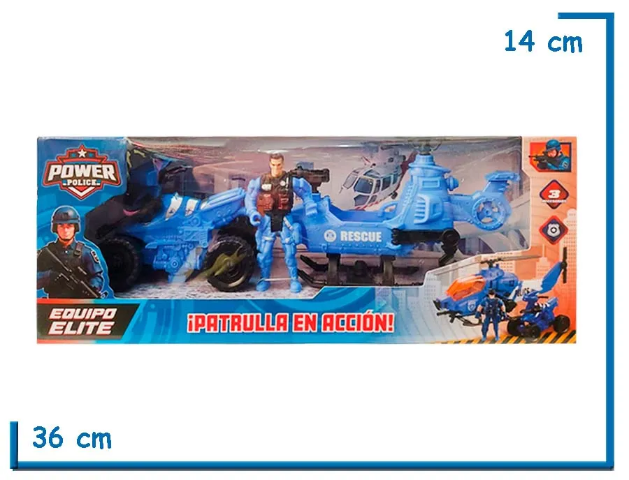 POWER POLICE FIGURA CON 2 VEHICULOS EN CAJA