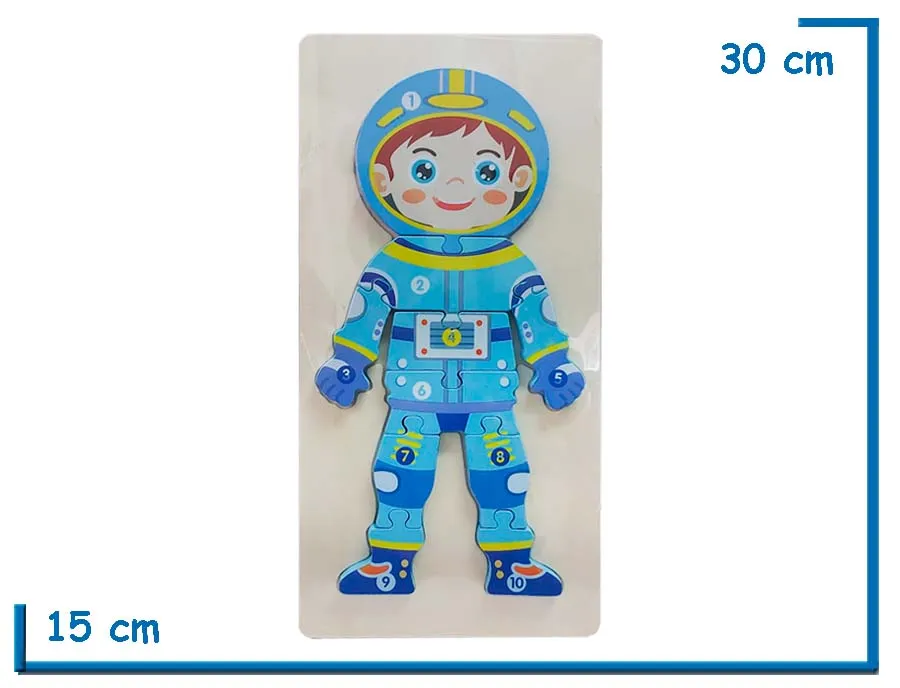 ENCASTRE DE MADERA PROFESIONES ASTRONAUTA ROMPECABEZAS NUMERADO