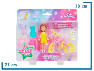 LULI STAR MUÑECA PELO MARRON CON BICICLETA Y ACCESORIOS