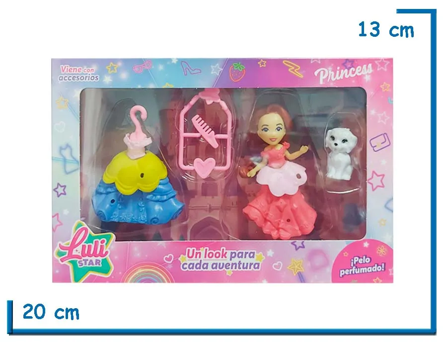 LULI STAR PRINCESS MUÑECA PELO MARRON CON ACCESORIOS