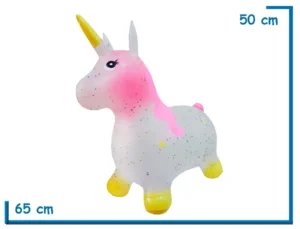 UNICORNIO SALTARIN TRANSPARENTE PELO ROSA EN BOLSA 65X50X25