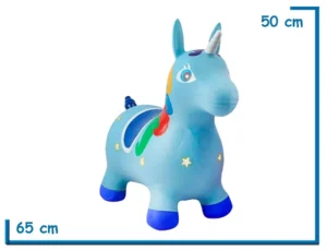UNICORNIO SALTARIN CELESTE EN BOLSA 65X50X25