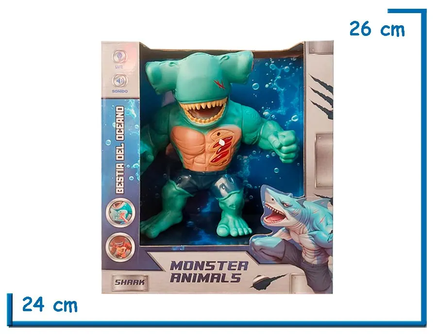 MONSTER ANIMALS TIBURON MARTILLO PANTALONES AZULES LUZ Y SONIDO