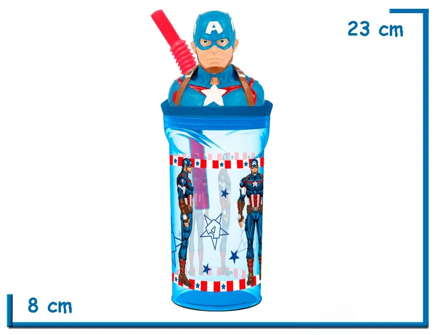 CAPTAIN AMERICA VASO 360 ML TAPA FIGURA 3D