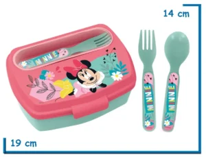 MINNIE MOUSE LUNCHERA RECTANGULAR CON CUBIERTOS
