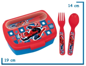 SPIDER-MAN LUNCHERA RECTANGULAR CON CUBIERTOS