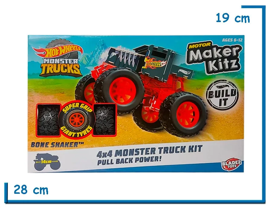 2X1 HOT WHEELS BONE SHAKER 4X4 MONSTER TRUCK KIT PULL BACK