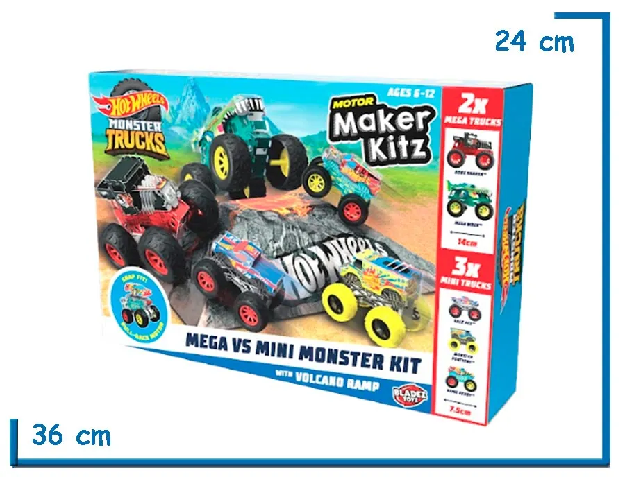 2X1 HOT WHEELS MEGA VS MINI MONSTER KIT PULL BACK