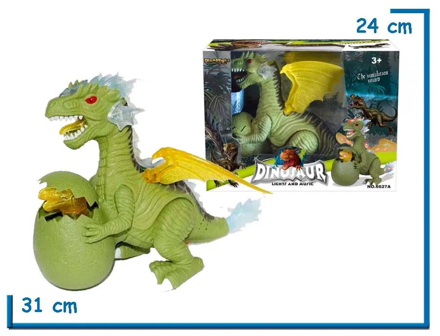 DINOMIGHT MAMA DRAGON VERDE CON HUEVO MOVIMIENTO LUZ Y SONIDO