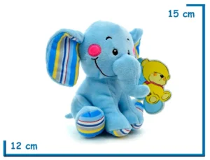 PELUCHE ELEFANTE CELESTE SENTADO 15CM