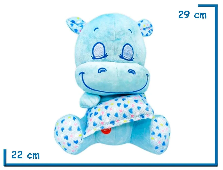 PELUCHE HIPOPOTAMO CELESTE  CON ALMOHADA Y SONIDO