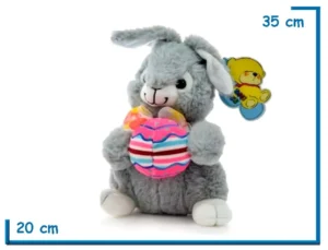 PELUCHE CONEJO GRIS CON HUEVO 35CM