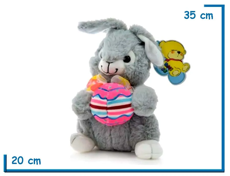 PELUCHE CONEJO GRIS CON HUEVO 35CM