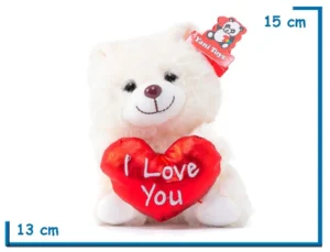 PELUCHE OSO BLANCO CON CORAZON METALIZADO 15CM