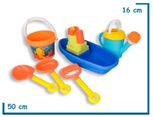 SET DE PLAYA CON BALDE REGADERA Y BARCO EN BOLSA